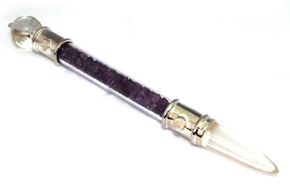 Glass Pipe Healing Wand with Amethyst Chips