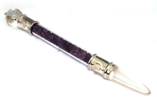 Glass Pipe Healing Wand with Amethyst Chips