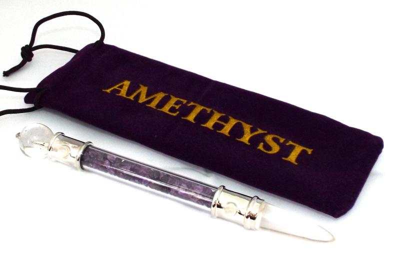 Glass Pipe Healing Wand with Amethyst Chips
