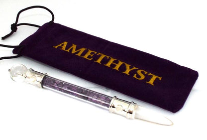 Glass Pipe Healing Wand with Amethyst Chips