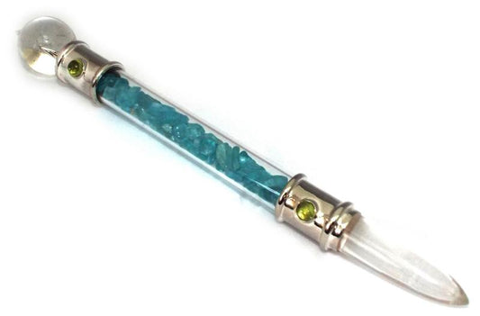 Glass Pipe Healing Wand with Apatite Chips