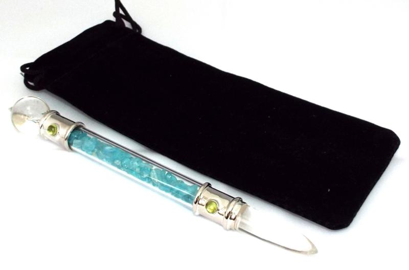 Glass Pipe Healing Wand with Apatite Chips