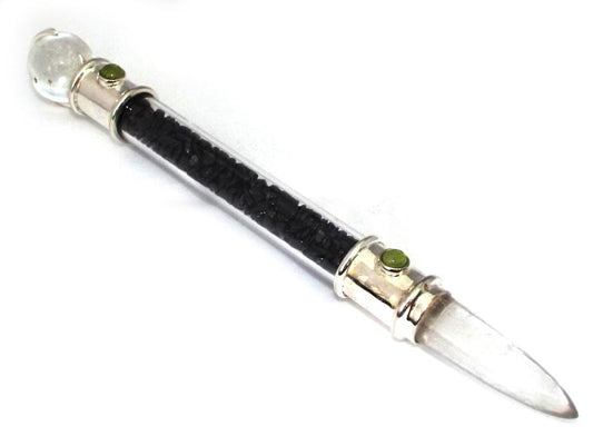 Glass Pipe Healing Wand with Black Tourmaline Chips