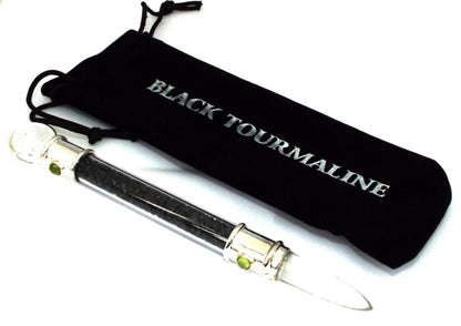 Glass Pipe Healing Wand with Black Tourmaline Chips
