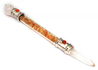Glass Pipe Healing Wand with Citrine Chips