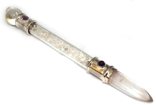 Glass Pipe Healing Wand with Clear Quartz Chips