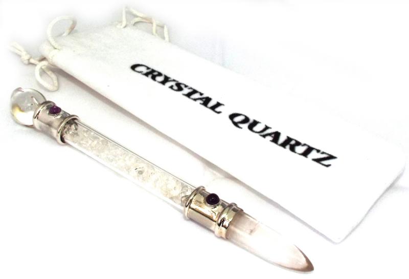 Glass Pipe Healing Wand with Clear Quartz Chips