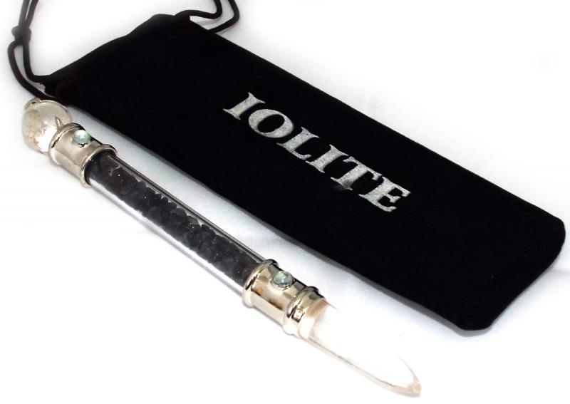 Glass Pipe Healing Wand with Iolite Chips