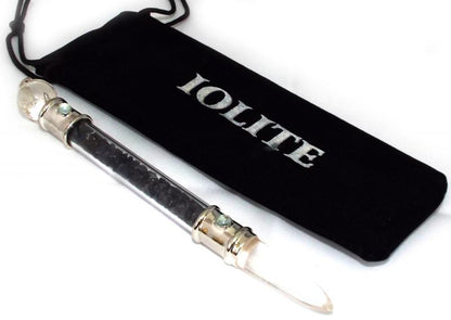 Glass Pipe Healing Wand with Iolite Chips