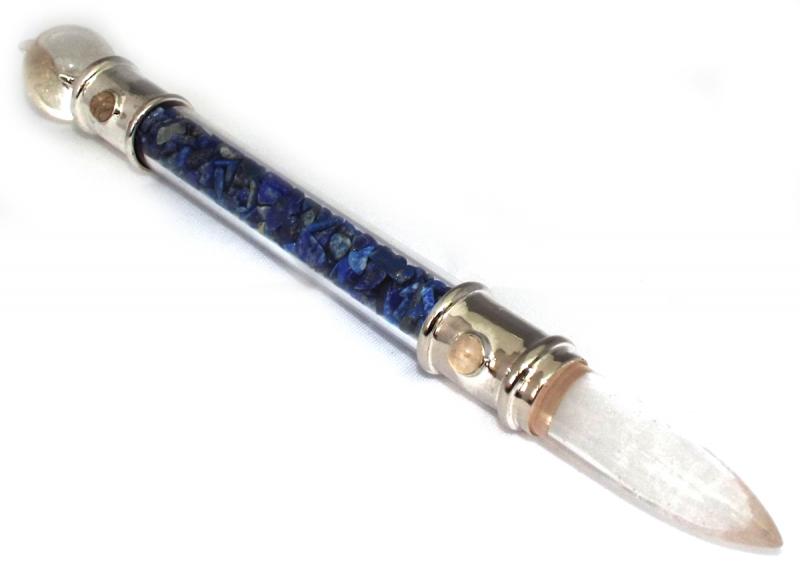 Glass Pipe Healing Wand with Lapis Lazuli Chips