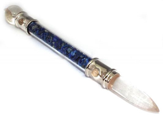Glass Pipe Healing Wand with Lapis Lazuli Chips
