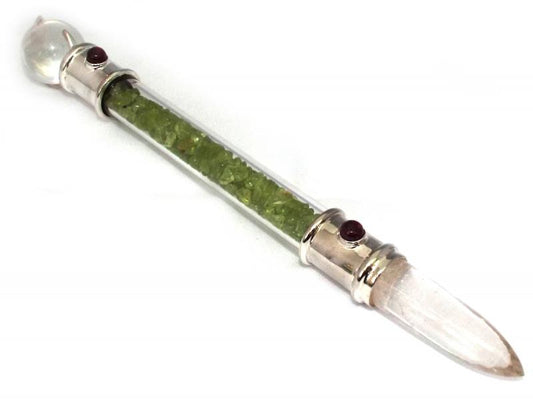 Glass Pipe Healing Wand with Peridot Chips