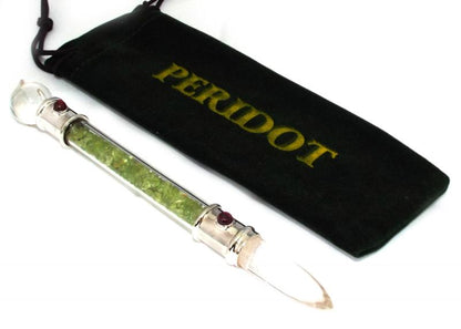 Glass Pipe Healing Wand with Peridot Chips