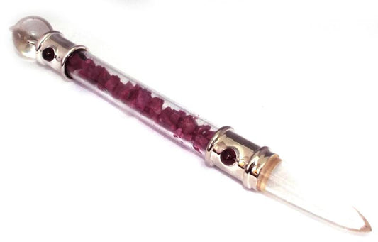 Glass Pipe Healing Wand with Ruby Chips