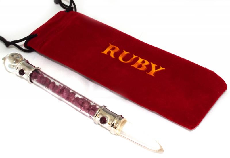 Glass Pipe Healing Wand with Ruby Chips