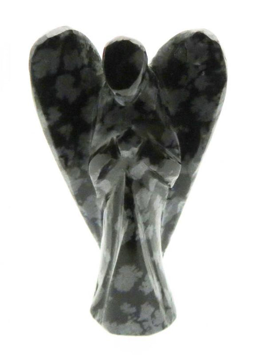 1.5 Inch Tall Snowflake Obsidian Carved Gemstone Angel