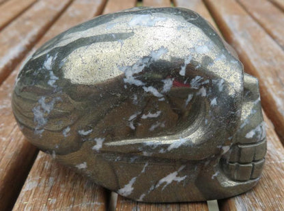 Pyrite Carved Skull Long Design 02