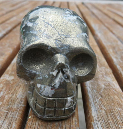 Pyrite Carved Skull Long Design 02