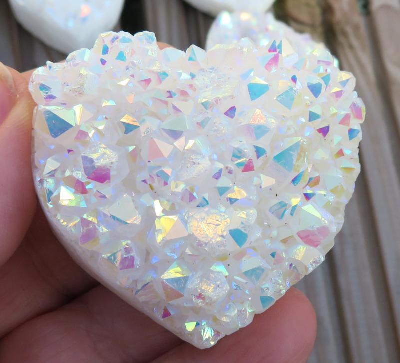 Medium Angel Aura Quartz Gemstone Cluster Heart