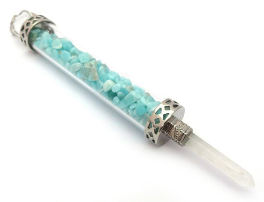 Glass Pipe Fancy Wand with Amazonite Chips