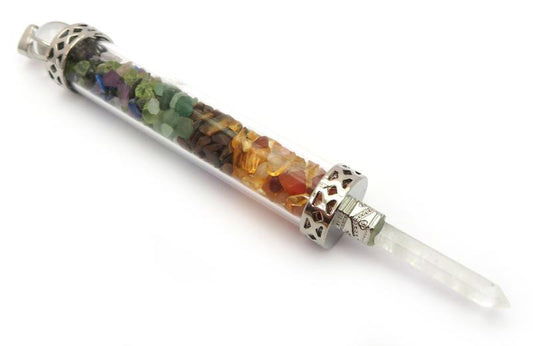 Glass Pipe Fancy Wand with Chakra Chips