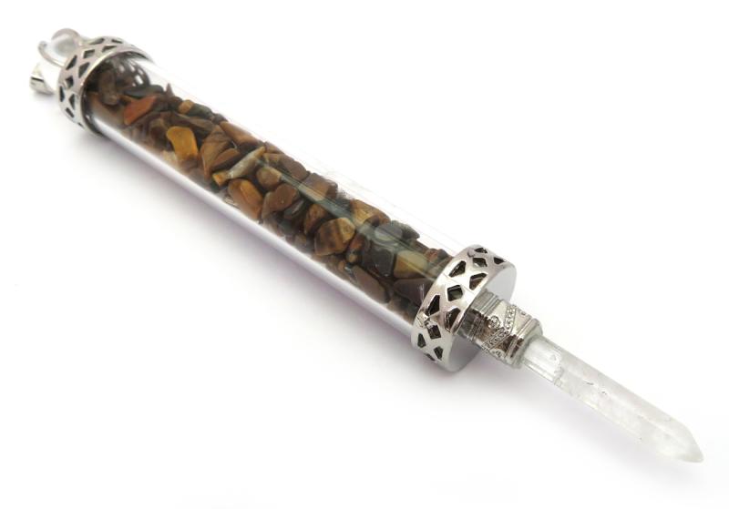 Glass Pipe Fancy Wand with Tigers Eye Chips