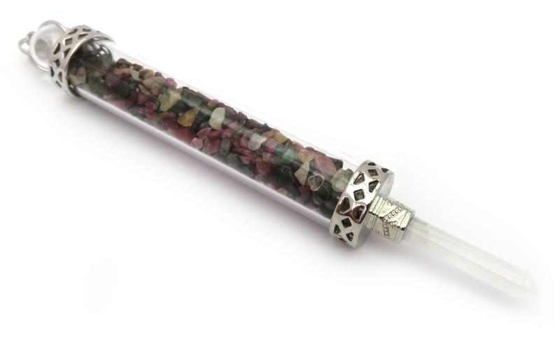 Glass Pipe Fancy Wand with Tourmaline Chips