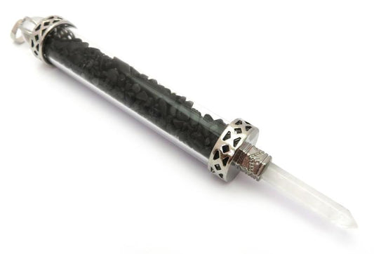 Glass Pipe Fancy Wand with Obsidian Chips