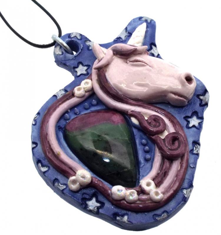 Ceramic Unicorn with Ruby Zoisite Wall Art 29