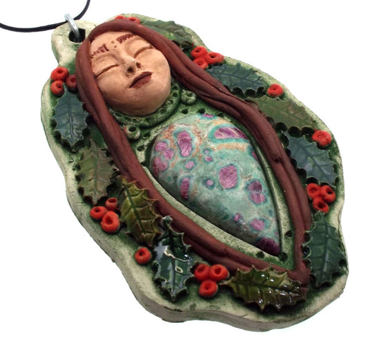 Ceramic Goddess with Ruby Fuchsite Wall Art 41