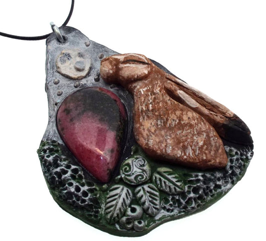 Ceramic Hare with Rhodonite Wall Art 43