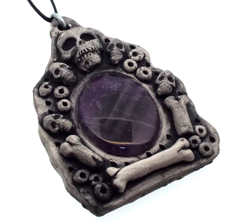 Ceramic Skull with Amethyst Wall Art 49