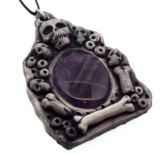 Ceramic Skull with Amethyst Wall Art 49