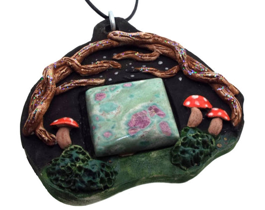 Ceramic Faerie Toadstool with Ruby Fuchsite Wall Art 57