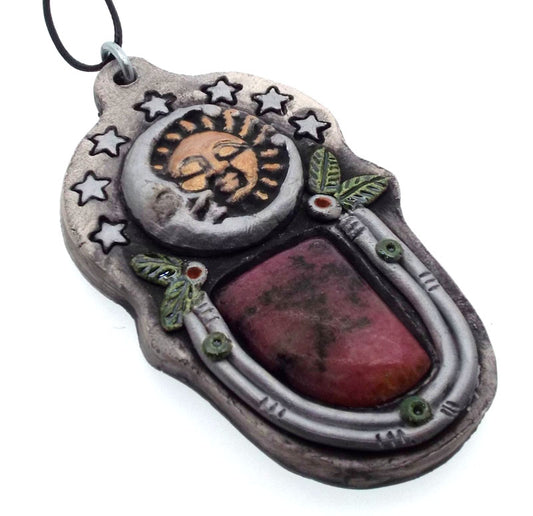 Ceramic Sun and Moon with Rhodonite Wall Art 59