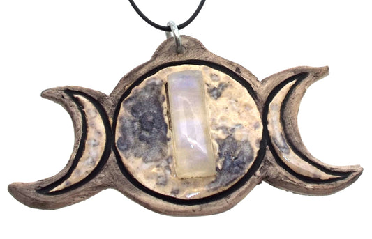 Ceramic Triple Moon with Rainbow Moonstone Wall Art 06