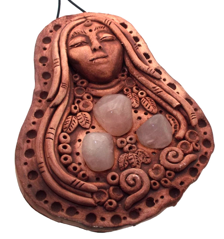 Ceramic Goddess with Rose Quartz Wall Art 10
