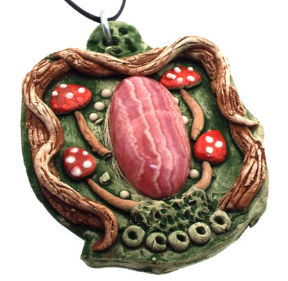 Ceramic Faerie Toadstool with Rhodochrosite Wall Art 22