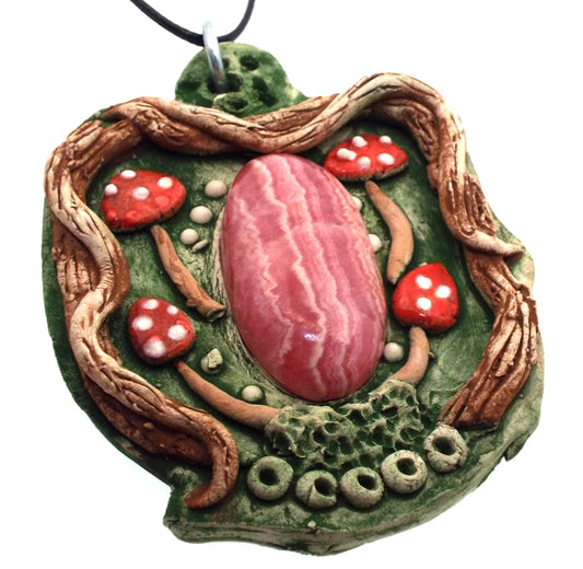 Ceramic Faerie Toadstool with Rhodochrosite Wall Art 22