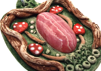Ceramic Faerie Toadstool with Rhodochrosite Wall Art 22