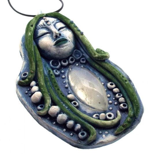 Ceramic Goddess with Rainbow Moonstone Wall Art 26