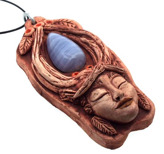 Ceramic Goddess with Blue Lace Agate Wall Art 27