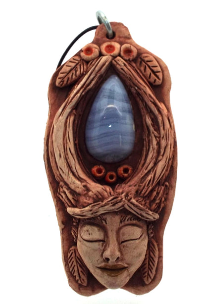 Ceramic Goddess with Blue Lace Agate Wall Art 27