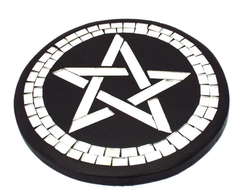 Round Pentacle Wooden Mirror Plaque
