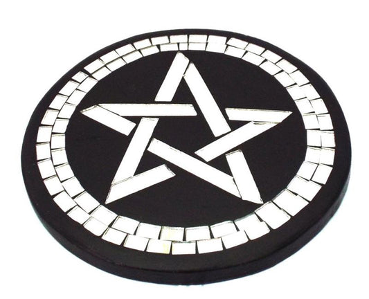 Round Pentacle Wooden Mirror Plaque