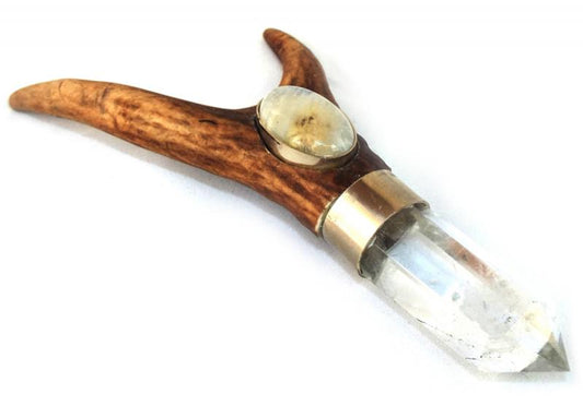 Deer Antler Quartz and Rainbow Moonstone Wand 01