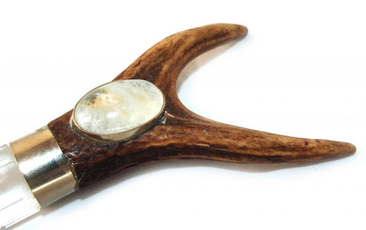 Deer Antler Quartz and Rainbow Moonstone Wand 01