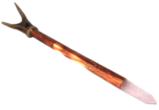 Deer Antler Healers Gold and Rose Quartz Copper Wand 03