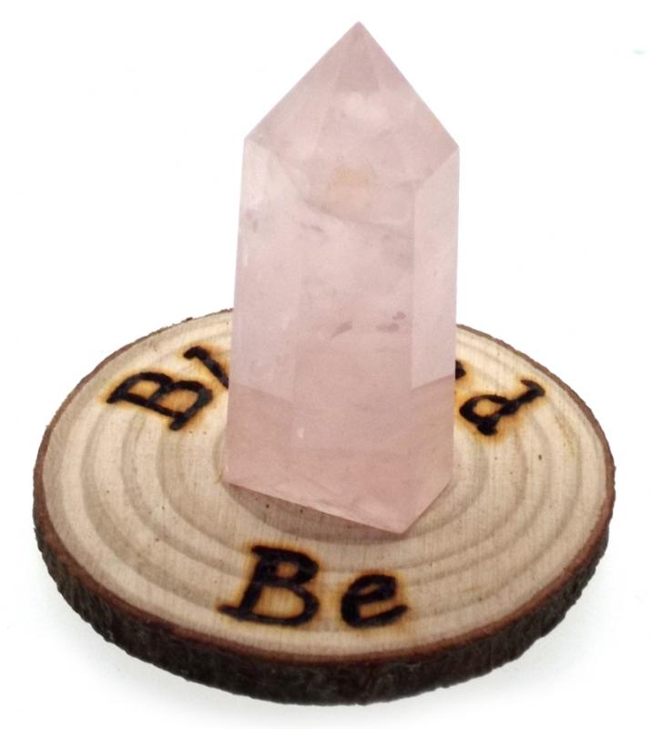 Oak Wooden Blessed Be Altar Tile with Rose Quartz Point