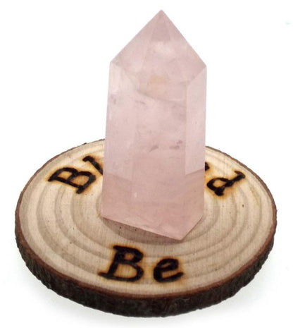 Oak Wooden Blessed Be Altar Tile with Rose Quartz Point